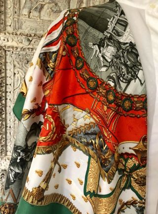 Hermès Paris Vintage Silk Jacquard Scarf „Napoleon“ Ledoux Green Red Rare 90 2