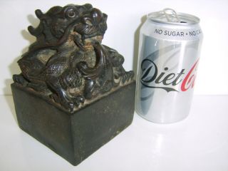 Huge 2.  5 Kilos Heavy Old Antique Chinese Solid Bronze Dragon Seal