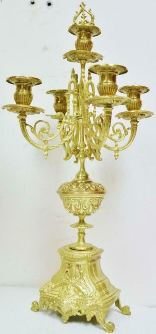 Antique French 8 Day Pierced Bronze Oromlu Ornate Mantel Clock Candelabras Set 11