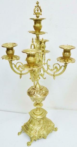 Antique French 8 Day Pierced Bronze Oromlu Ornate Mantel Clock Candelabras Set 12