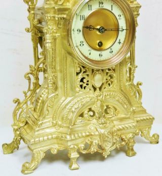 Antique French 8 Day Pierced Bronze Oromlu Ornate Mantel Clock Candelabras Set 3