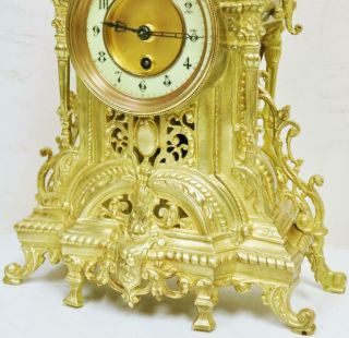 Antique French 8 Day Pierced Bronze Oromlu Ornate Mantel Clock Candelabras Set 5