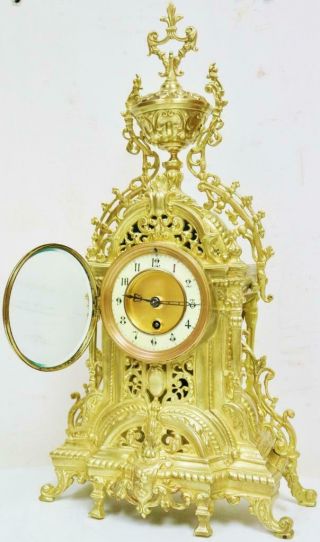 Antique French 8 Day Pierced Bronze Oromlu Ornate Mantel Clock Candelabras Set 6