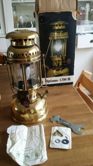 Rare Optimus 1200 M Made In Brass Pressure Lantern Kerosene Paraffin Nos