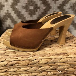 Vintage 1980s Candies Brown Leather High Heels Mules Sandals Size 9 40