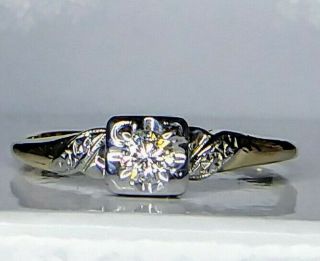 Vintage Art Deco 1/5 Carat (20) Natural Diamond Ring 14k Yg Solitaire Engagement