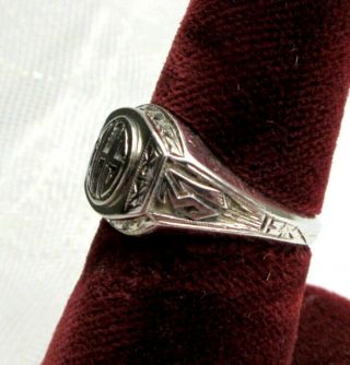 14K WHITE GOLD VINTAGE 1931 ART DECO HIGH SCHOOL CLASS RING Size 5.  5 Engraved 3