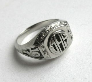 14K WHITE GOLD VINTAGE 1931 ART DECO HIGH SCHOOL CLASS RING Size 5.  5 Engraved 7