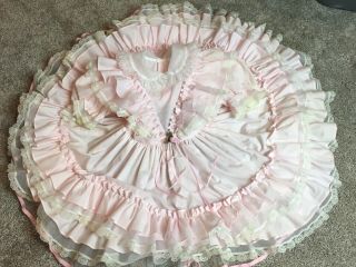 Vintage Lilo California Toddler Girls Dress Pink Ruffles Lace Full Circle 5