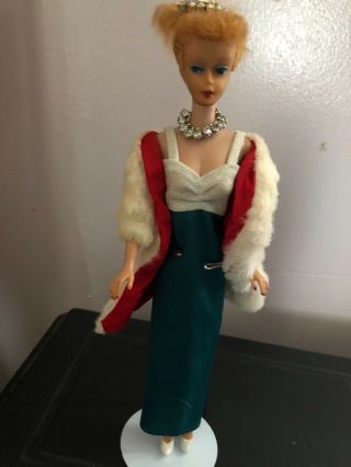 Vintage Ponytail Barbie 5 or 6 in Evening Gown and Mink 2