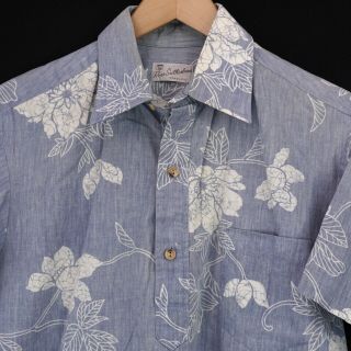 Vintage Ross Sutherland Hawaiian Shirt Aloha Blue Floral Reverse Pullover L