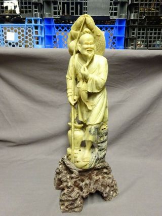 Large Unusual Chinese Carved Soapstone Figure Of A Fisherman - 17.  5 " - 5.  5kg