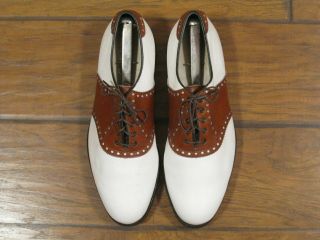 Vintage Footjoy Classic Mens Saddle Golf Shoes White/tan Metal Spikes Sz.  9.  5d