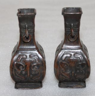 A C16th Chinese Ming Dynasty Bronze Archaic Baluster vases ear rings A/F 2