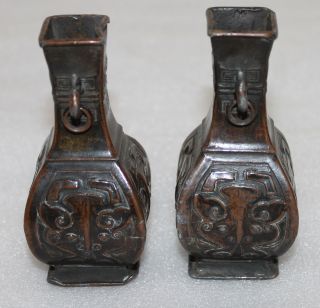 A C16th Chinese Ming Dynasty Bronze Archaic Baluster vases ear rings A/F 4