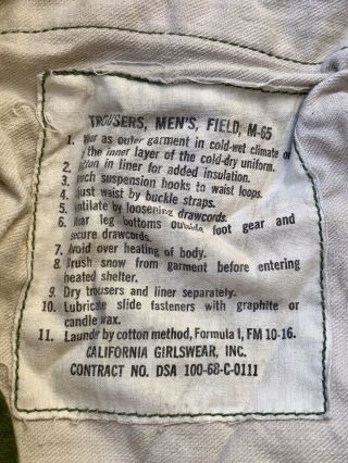 Vintage 1968 Vietnam War US Army M - 65 M65 Trousers Field Pants Men’s Long Small 6