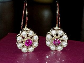 Russian Vintage 14k Rose Gold Earrings With Alexandrite Center Stone
