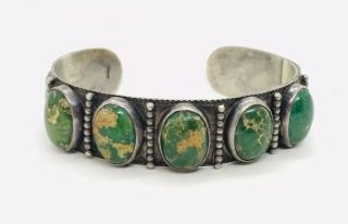 Antique Navajo Native American Sterling Silver Green Turquoise Cuff Bracelet