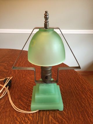 Vintage Antique Art Deco Green Jadeite Boudoir Table Lamp