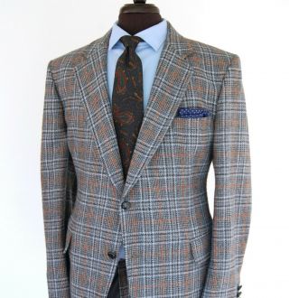 Vintage Mens Gray Blue Multi Color 2 Btn Wool Blazer Sport Coat Jacket 46r