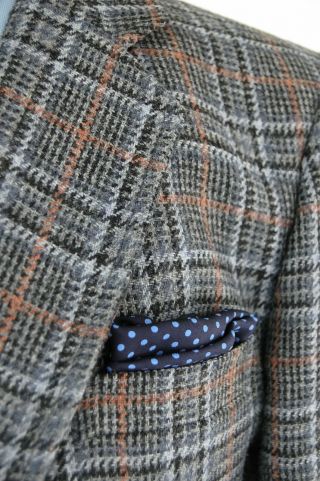 Vintage Mens Gray Blue Multi Color 2 Btn Wool Blazer Sport Coat Jacket 46R 3