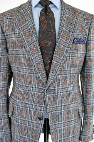 Vintage Mens Gray Blue Multi Color 2 Btn Wool Blazer Sport Coat Jacket 46R 4