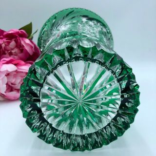 Schonborner Bleikristall Emerald Green Cut To Clear Crystal Bohemian Vase 11.  5 