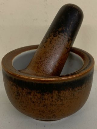 Arabia Of Finland: Ruska Mortar And Pestal Stoneware Mcm Vintage Brown