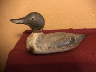 Antique Wooden Decoy Duck Hand Carved Red Wood Made By Toule Lake 1920 - 1922 2