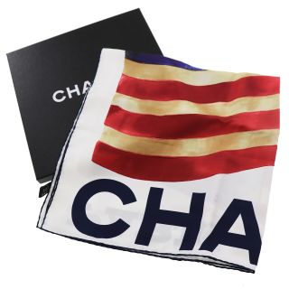 Chanel Paris Dallas Logos American Flag Design Scarf Silk Vintage Auth Dd157 M
