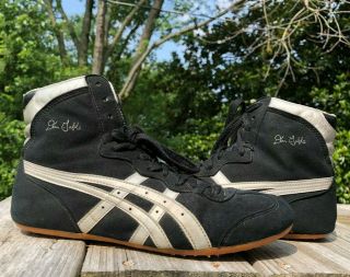 Vintage Dan Gable Classic Wrestling Shoes Size 8.  5 Black / Silver Asics