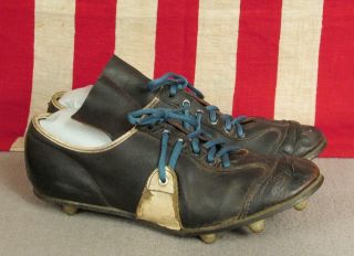 Vintage 1950s Black Leather Football Soccer Cleats Low Top Athletic Shoes Sz.  8