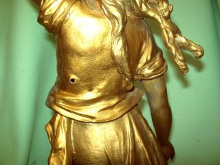 Antique Vintage LARGE Auguste Moreau Signed Metal Statue Sculpture LADY w DOVE 8