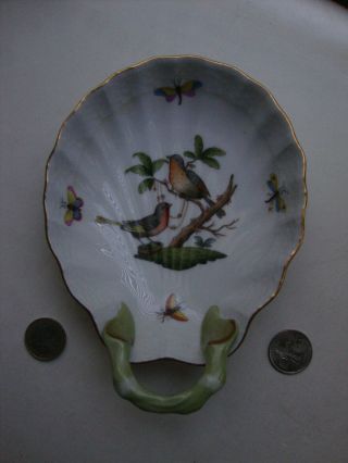Vintage HEREND Hungary Porcelain Rothschild Bird Pattern Serving Dish Bowl Shell 2