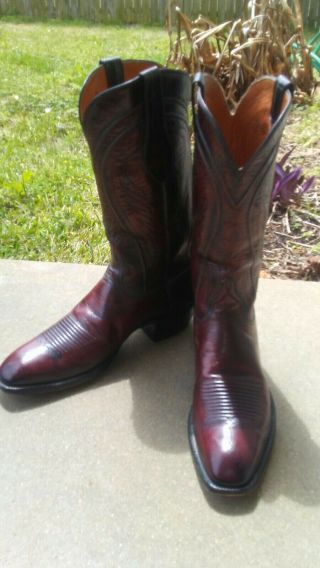 Vtg San Antonio Lucchese Burgundy Black Cherry Goat Leather Cowboy Boots Nr Nu