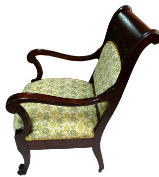 Antique Early 20th c.  Hand - Carved Rosewood Arm Chair,  Re - Upholstered in 1960s 4