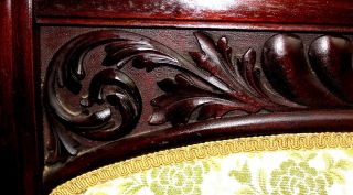 Antique Early 20th c.  Hand - Carved Rosewood Arm Chair,  Re - Upholstered in 1960s 8