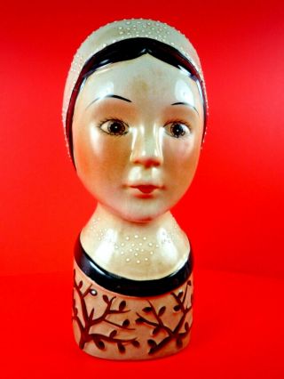 Rare Vintage Colonial Amish Folk Art Girl Head Vase
