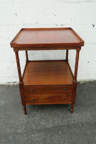 Mahogany Leather Top Two Tier Side End Table Cabinet 9741