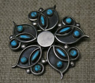 Vintage Native American Turquoise Zuni Sterling Silver Cluster Pendant Brooch