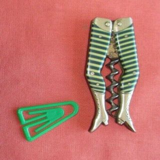 Antique Ladies Legs Celluloid Green And White Striped Corkscrew Germany