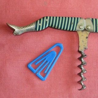 Antique Ladies Legs Celluloid Green and White Striped Corkscrew Germany 4