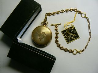 Stunning Vintage Gold Plated Elgin Hunter Pocket Watch 17j With Chain & Boxed