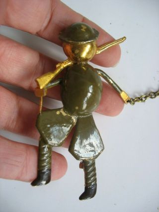 Vintage Wwi Doughboy Army Soldier Pin Brooch With Usa Dangle Jellybelly Belly