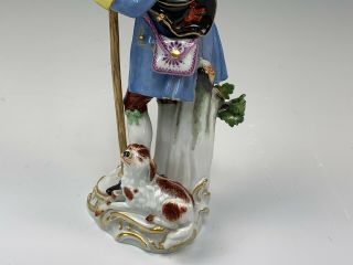 Antique Meissen Figurine Man Holding Shovel & Spaniel Dog 5
