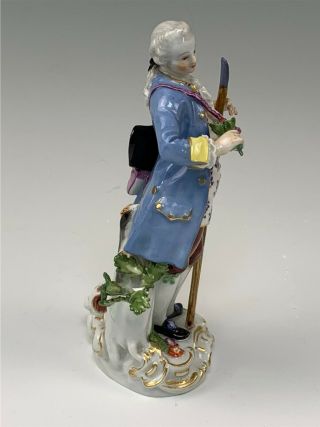 Antique Meissen Figurine Man Holding Shovel & Spaniel Dog 6