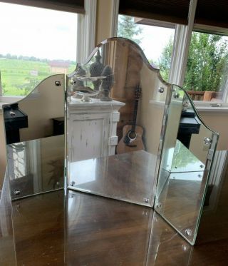 Antique Vintage French Provincial Tri Fold 3 Panel Dresser Top Vanity Mirror 3