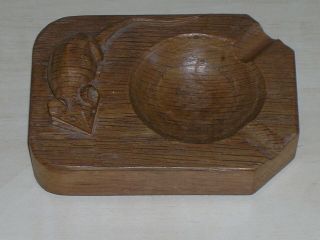 Vintage Carved Oak Robert Thompson Mouseman Ashtray