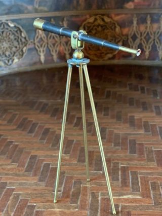 Miniature Dollhouse Vintage 1960s Artisan Made Telescope Brass Stand Long Body