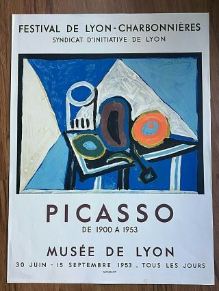 1953 Mourlot Lithograph Poster " Picasso - Still Life W/ Eggplant - Musée De Lyon "